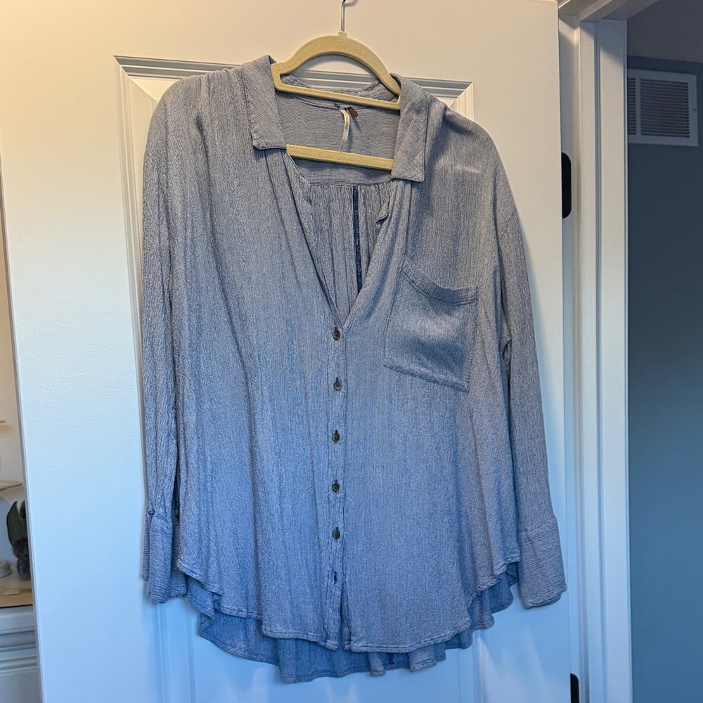 Free People Light Blue Button-Down Shirt